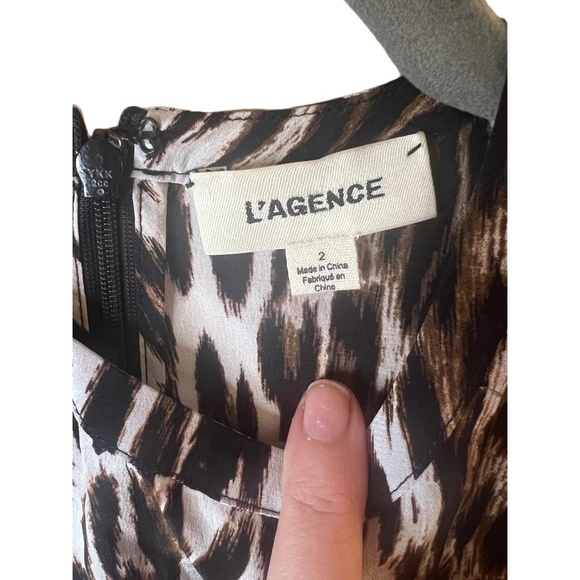 L'AGENCE Animal Print Cinched Waist Asymmetric Sleeveless Dress Size 2 - Picture 15 of 16